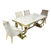Arianna 1.8M Gold Ceramic Top Dining Table with Roma Chairs - Pendle Village Furniture